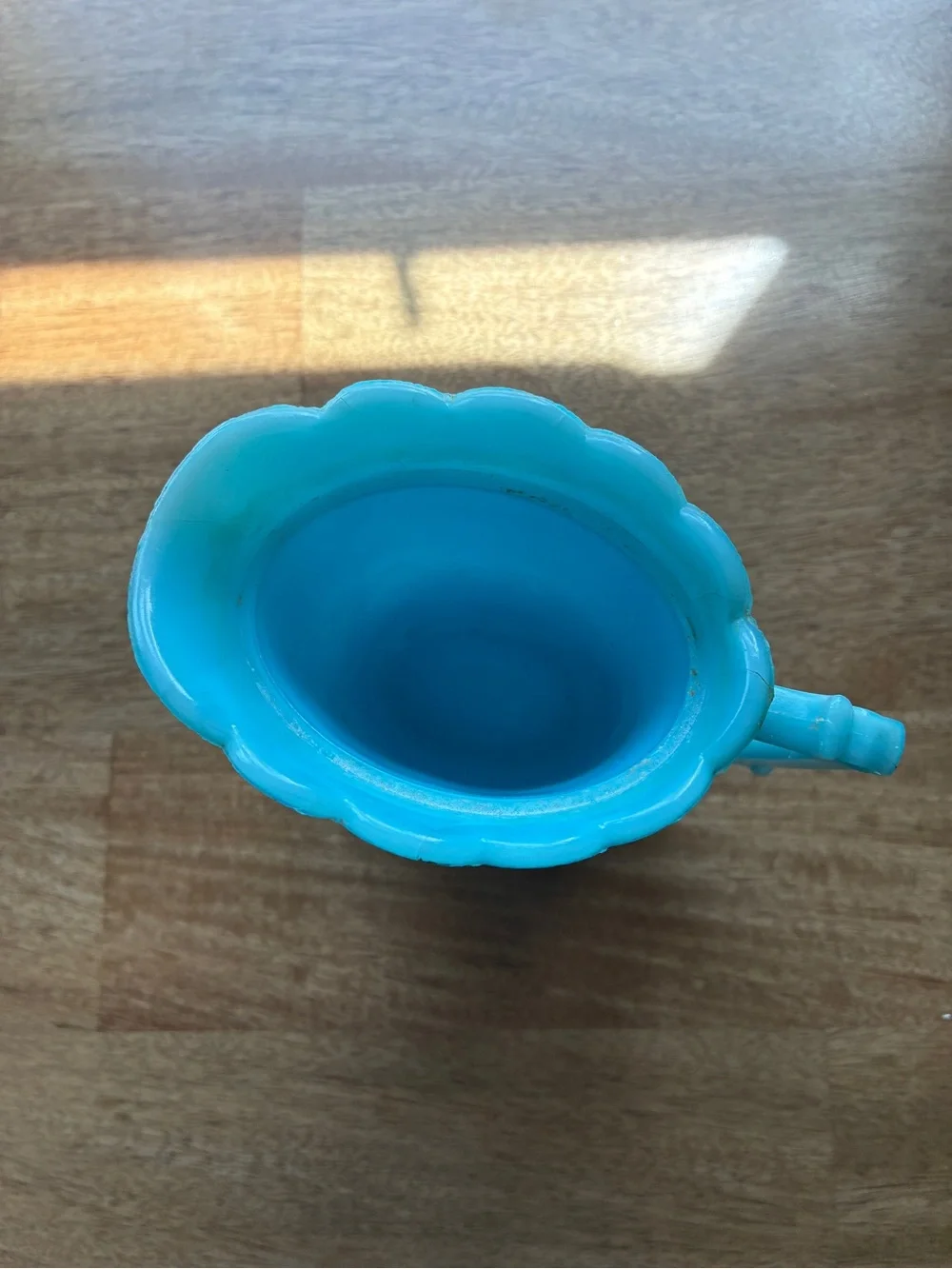 Vintage Blue Milk Glass Cream Pitcher 5” x4.5”